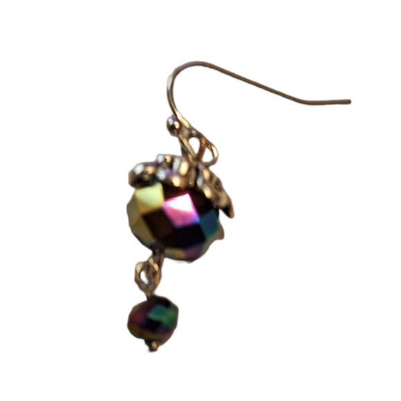 Iridescent Crystal Bead Earrings Silver Tone Fish Hook Ear Wires Handmade - Picture 1 of 5